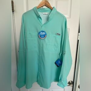 NEW Columbia PFG Teal Casual Button Down Shirt with Vented Back XXL